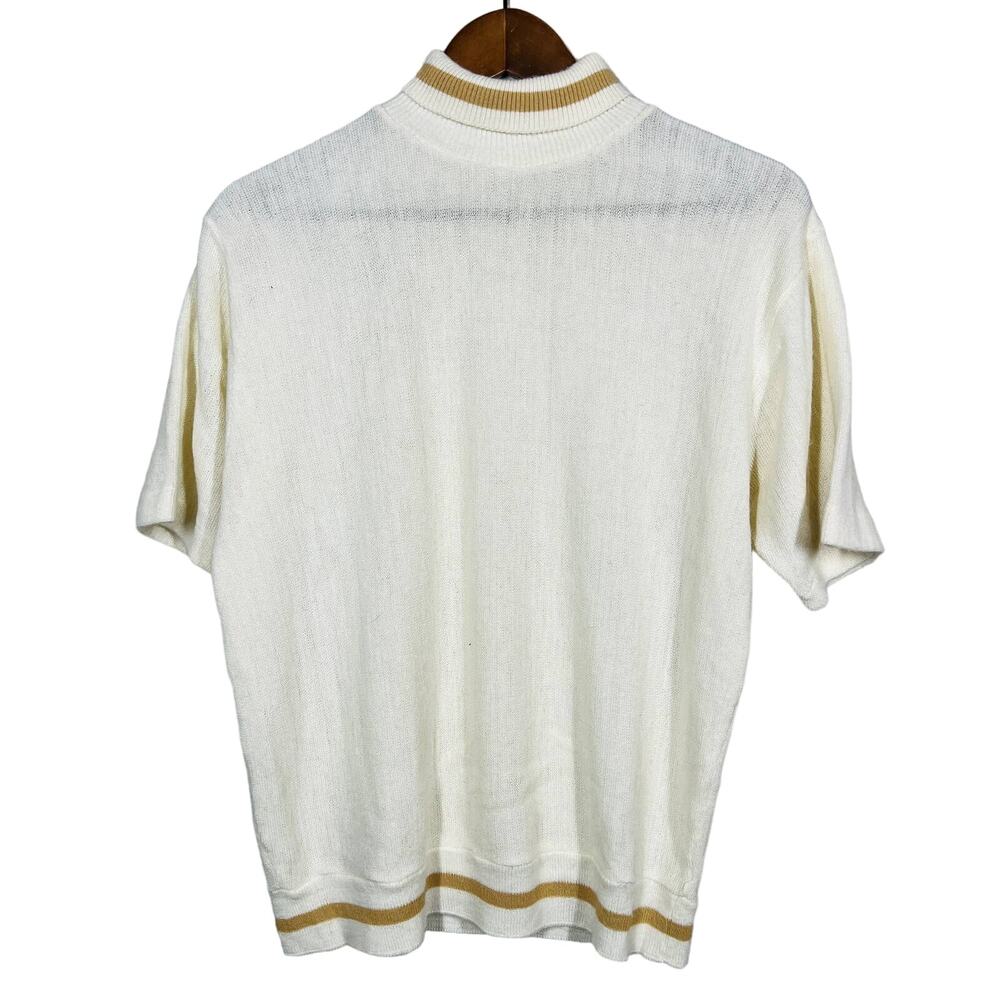 Vintage 80s Mock Neck Casual Mom Sweater Stripe Accent Blouson Fit - L